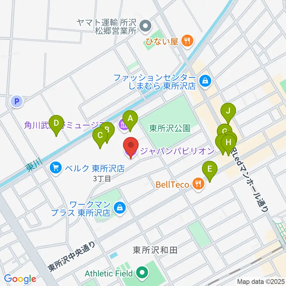 ところざわサクラタウン・ジャパンパビリオン周辺のファミレス・ファーストフード一覧地図