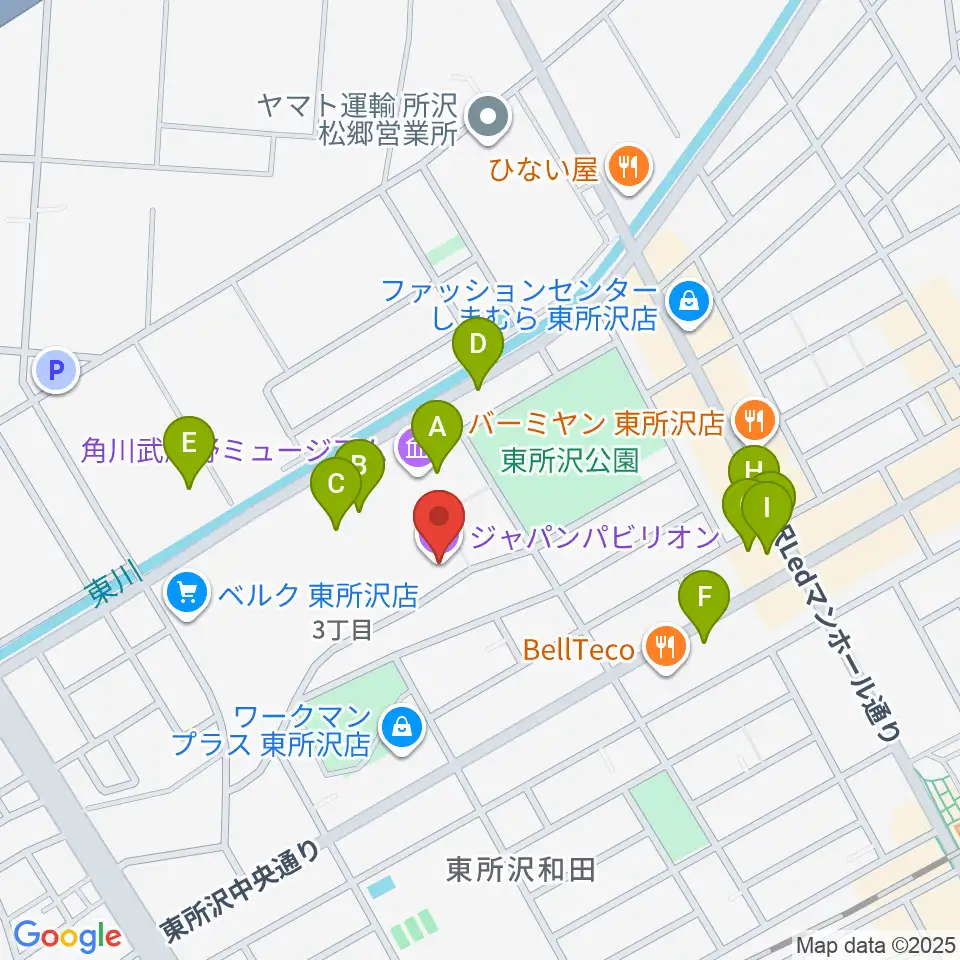 ところざわサクラタウン・ジャパンパビリオン周辺のファミレス・ファーストフード一覧地図