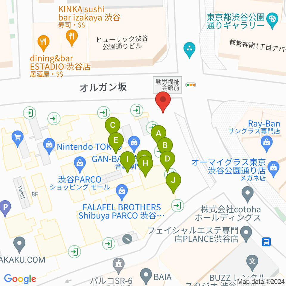 渋谷SUPER DOMMUNE周辺のファミレス・ファーストフード一覧地図