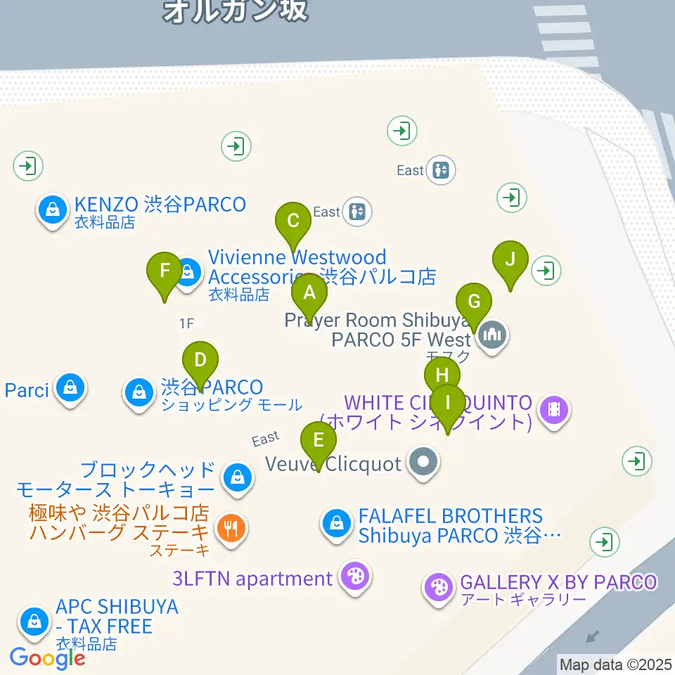 渋谷SUPER DOMMUNE周辺のファミレス・ファーストフード一覧地図