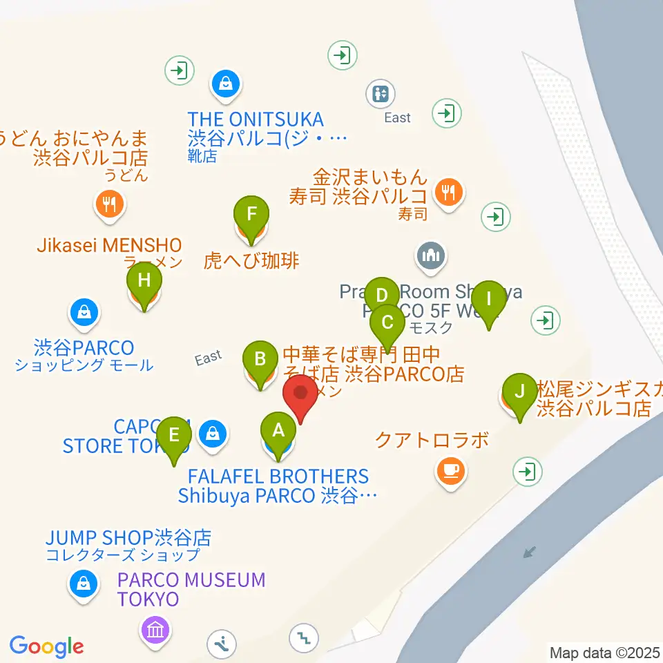 ユニオンレコード渋谷周辺のファミレス・ファーストフード一覧地図