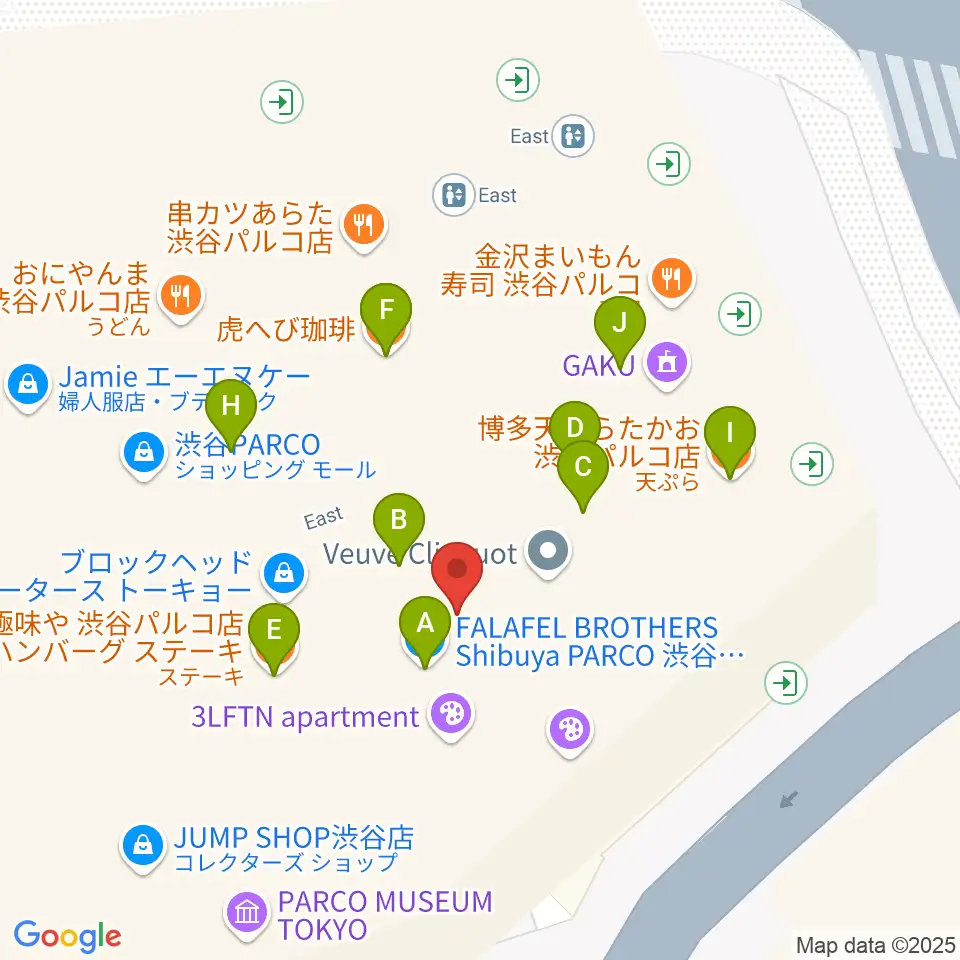 ユニオンレコード渋谷周辺のファミレス・ファーストフード一覧地図