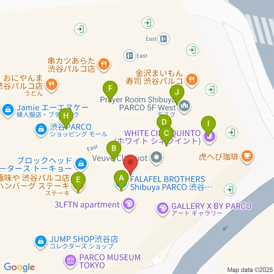 ユニオンレコード渋谷周辺のファミレス・ファーストフード一覧地図