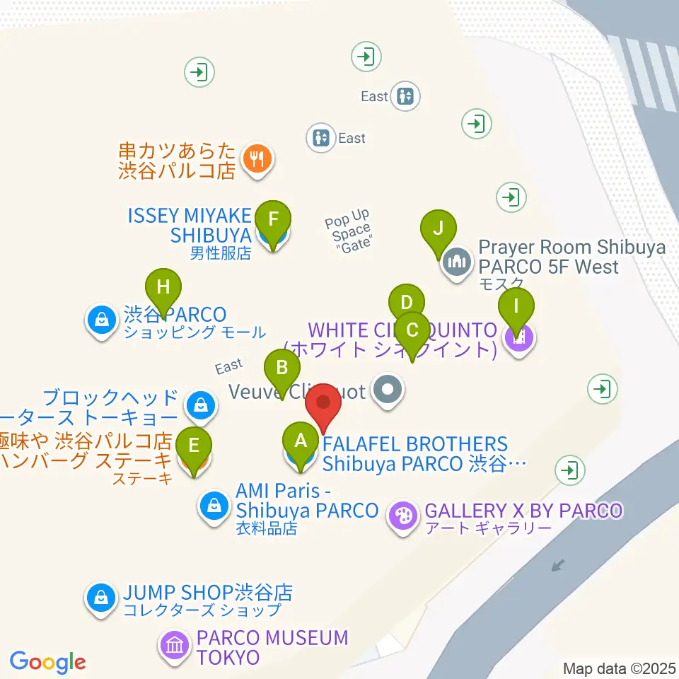 ユニオンレコード渋谷周辺のファミレス・ファーストフード一覧地図