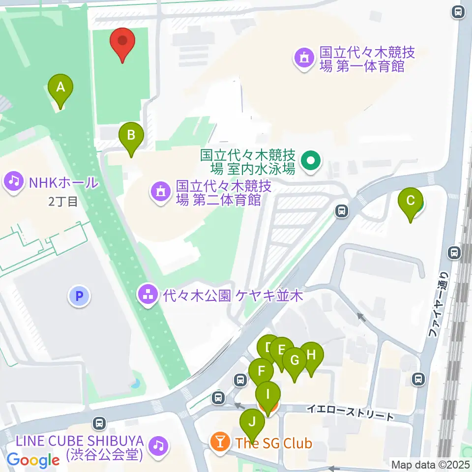 国立代々木競技場フットサルコート周辺のファミレス・ファーストフード一覧地図