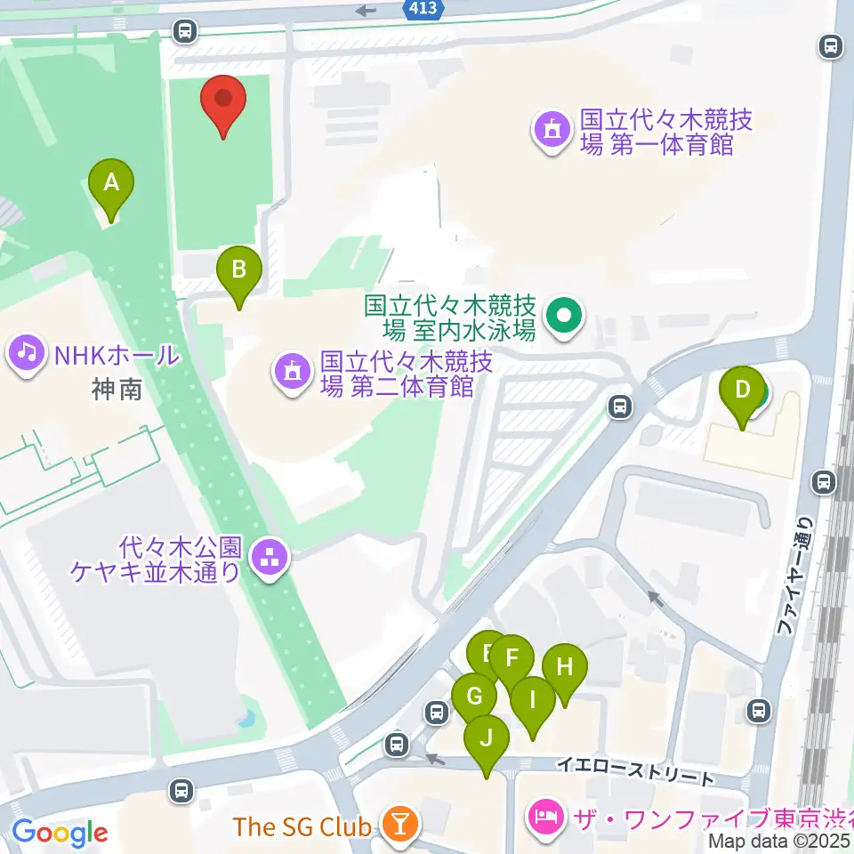 国立代々木競技場フットサルコート周辺のファミレス・ファーストフード一覧地図