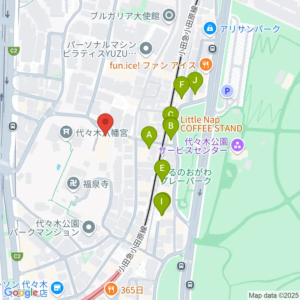 YCC 代々木八幡コミュニティセンター周辺のファミレス・ファーストフード一覧地図