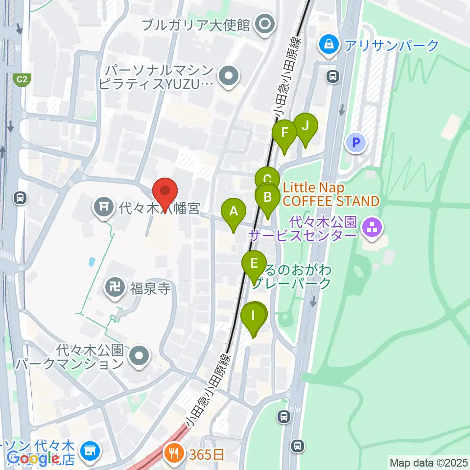 YCC 代々木八幡コミュニティセンター周辺のファミレス・ファーストフード一覧地図