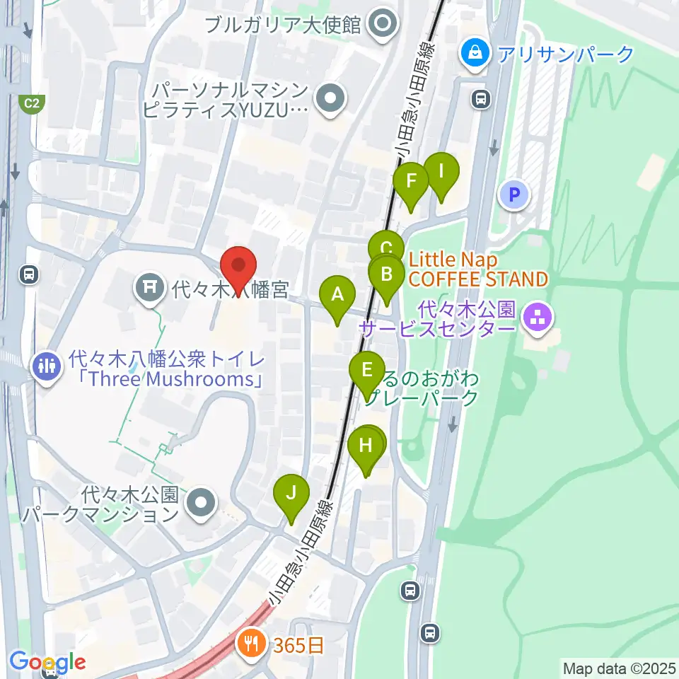 YCC 代々木八幡コミュニティセンター周辺のファミレス・ファーストフード一覧地図