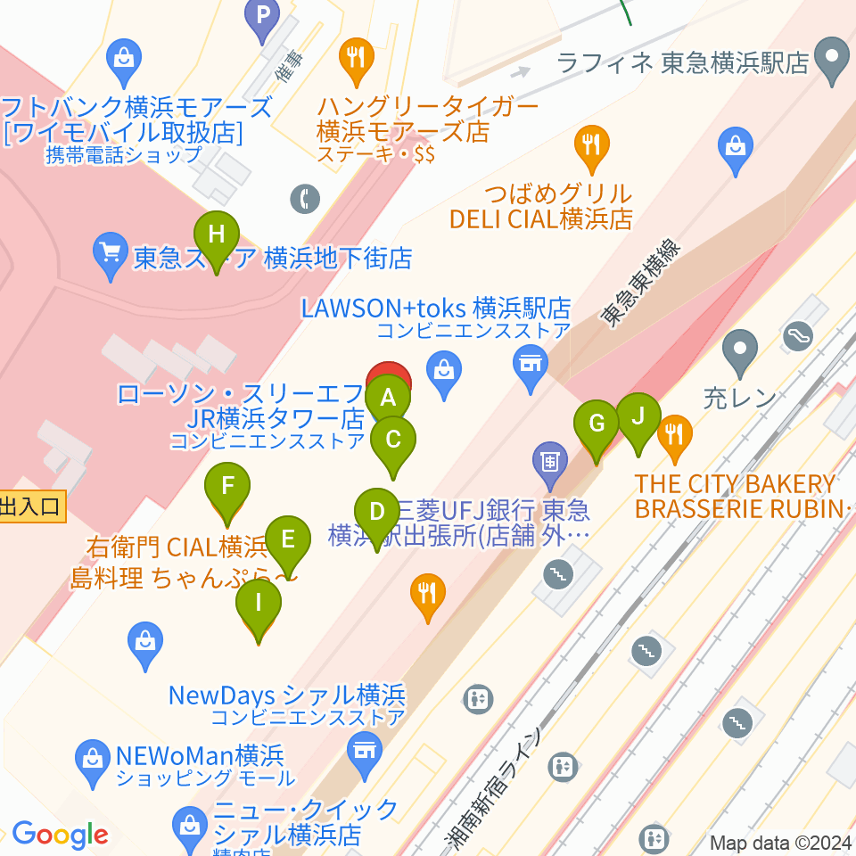 T・ジョイ横浜周辺のファミレス・ファーストフード一覧地図