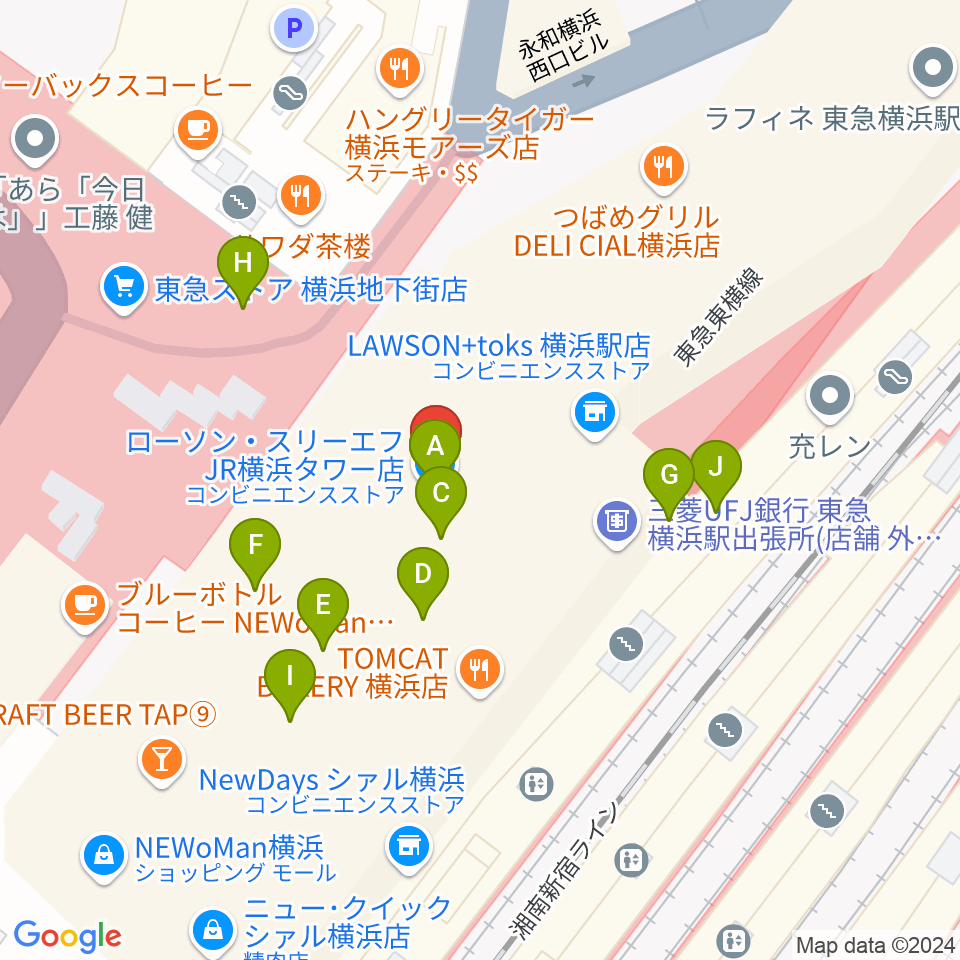 T・ジョイ横浜周辺のファミレス・ファーストフード一覧地図