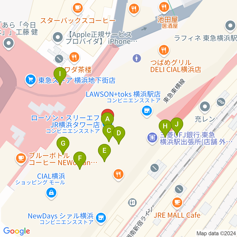 T・ジョイ横浜周辺のファミレス・ファーストフード一覧地図