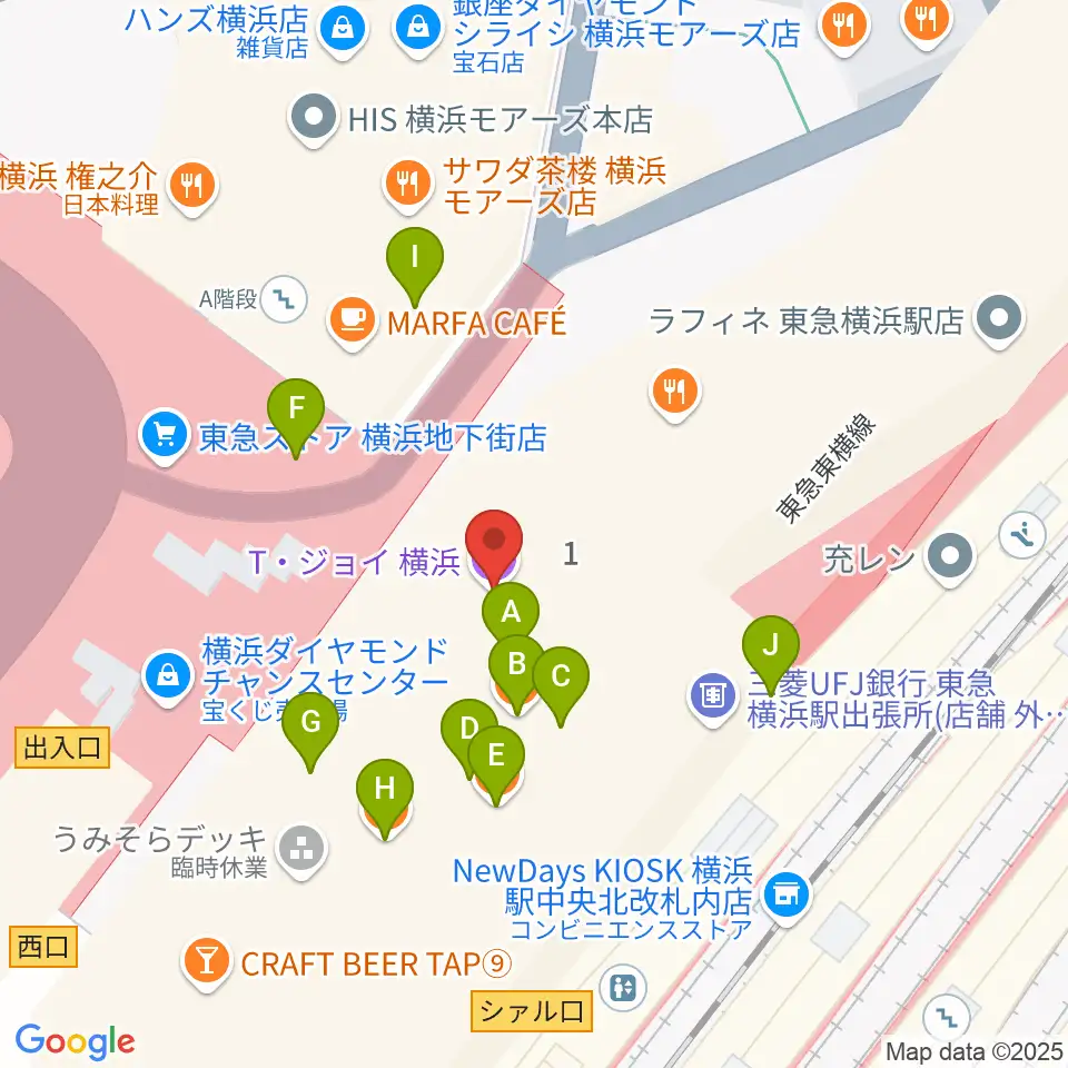 T・ジョイ横浜周辺のファミレス・ファーストフード一覧地図