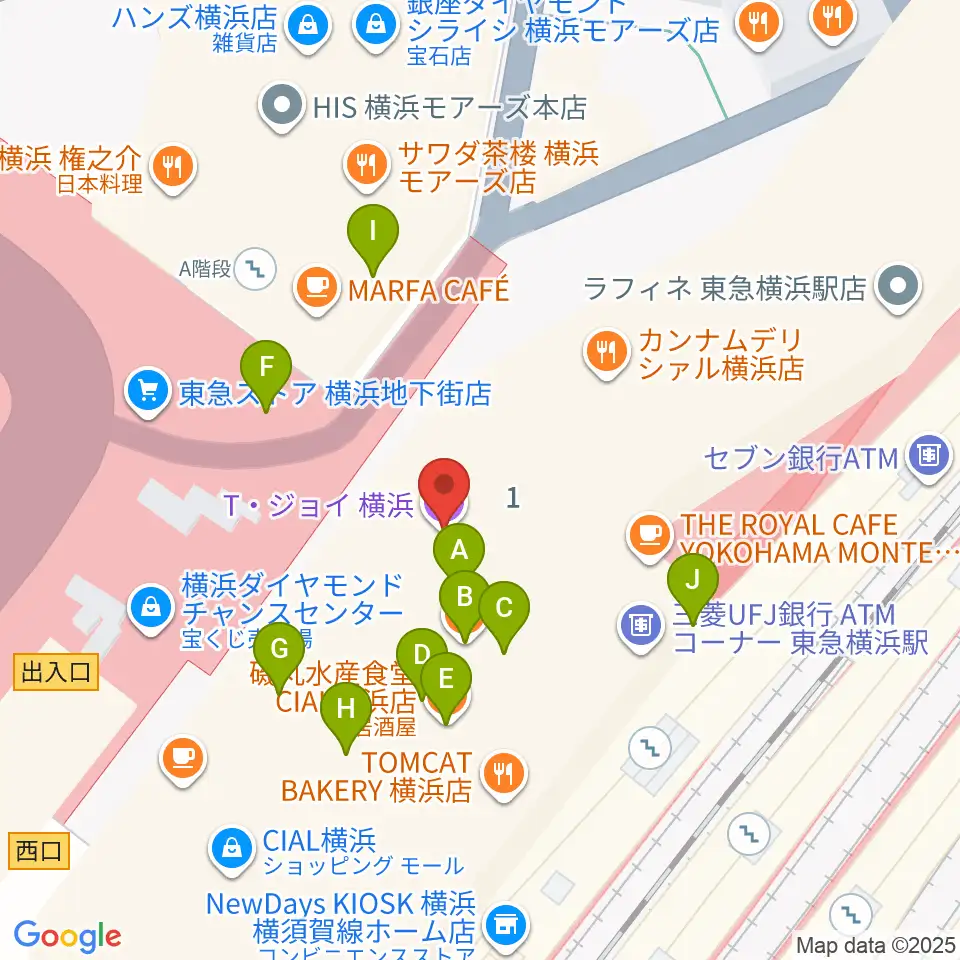 T・ジョイ横浜周辺のファミレス・ファーストフード一覧地図