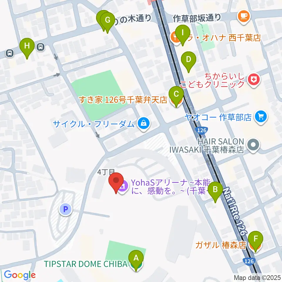 YohaSアリーナ 本能に、感動を。周辺のファミレス・ファーストフード一覧地図