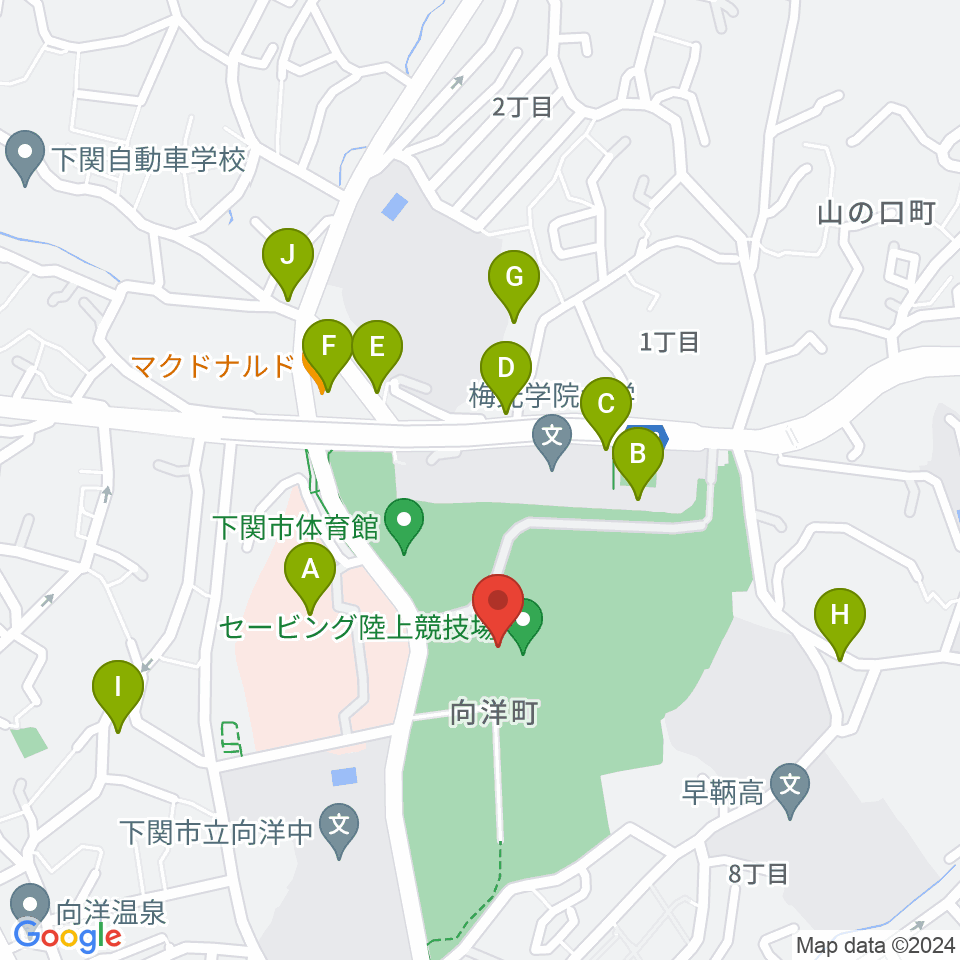 セービング陸上競技場周辺のファミレス・ファーストフード一覧地図