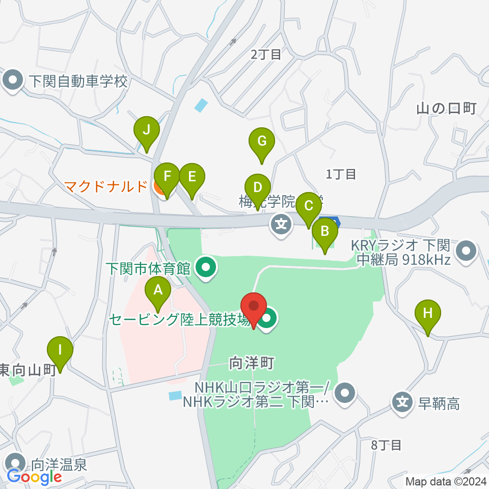 セービング陸上競技場周辺のファミレス・ファーストフード一覧地図