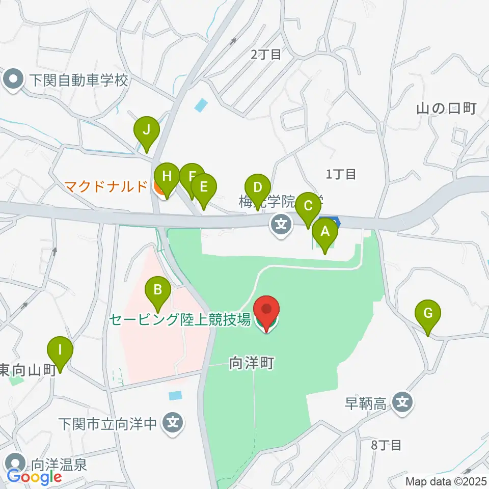 セービング陸上競技場周辺のファミレス・ファーストフード一覧地図