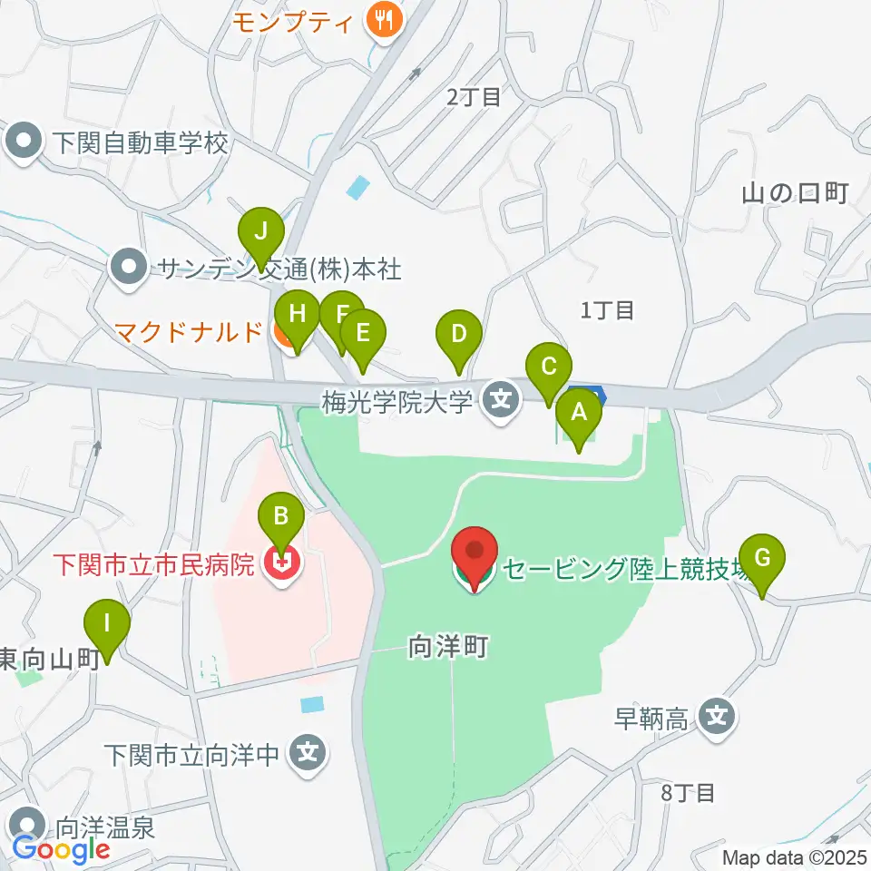セービング陸上競技場周辺のファミレス・ファーストフード一覧地図