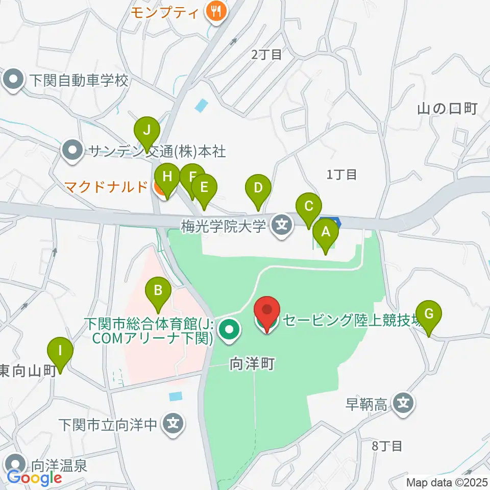 セービング陸上競技場周辺のファミレス・ファーストフード一覧地図