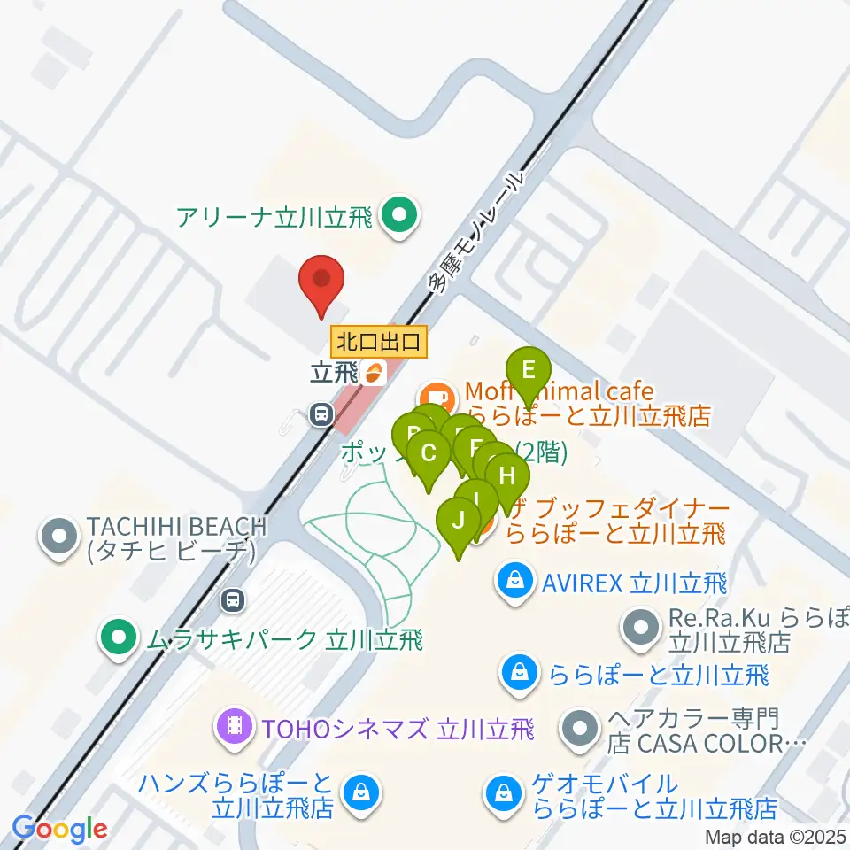 ドーム立川立飛周辺のファミレス・ファーストフード一覧地図