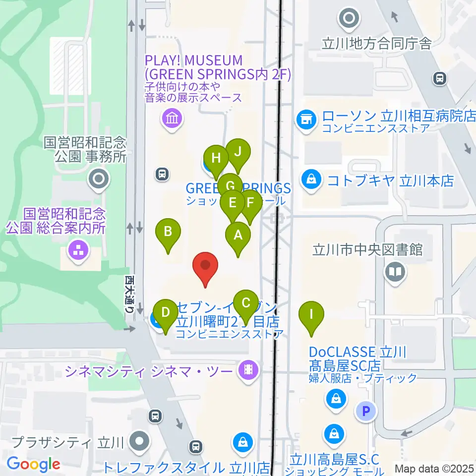 たましん美術館周辺のファミレス・ファーストフード一覧地図