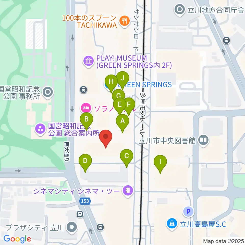 たましん美術館周辺のファミレス・ファーストフード一覧地図