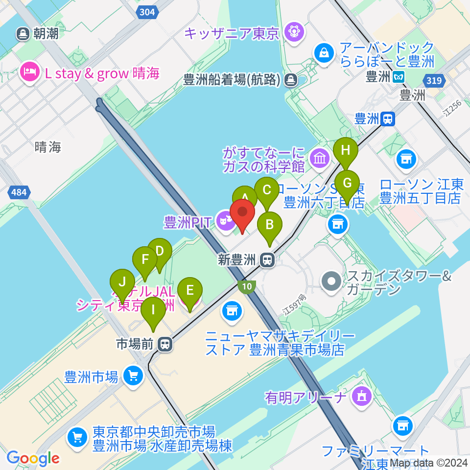 MIFA Football Park豊洲周辺のファミレス・ファーストフード一覧地図