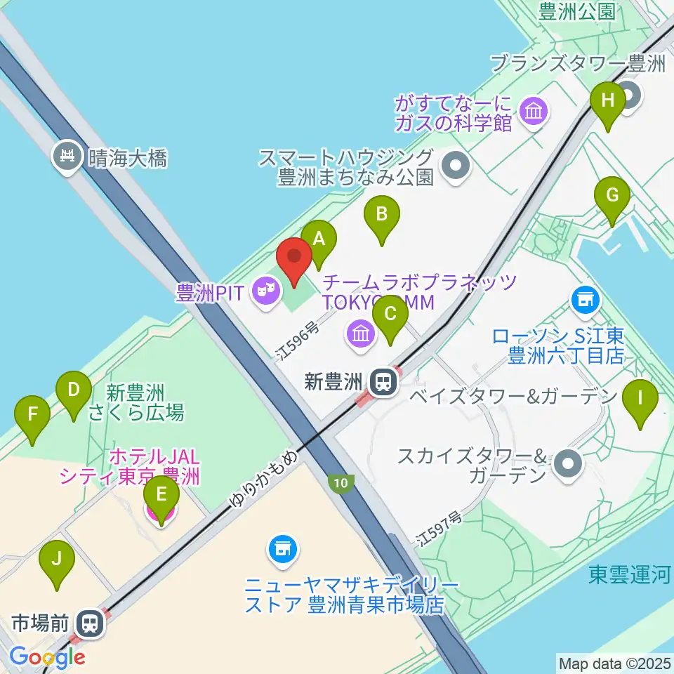 MIFA Football Park豊洲周辺のファミレス・ファーストフード一覧地図