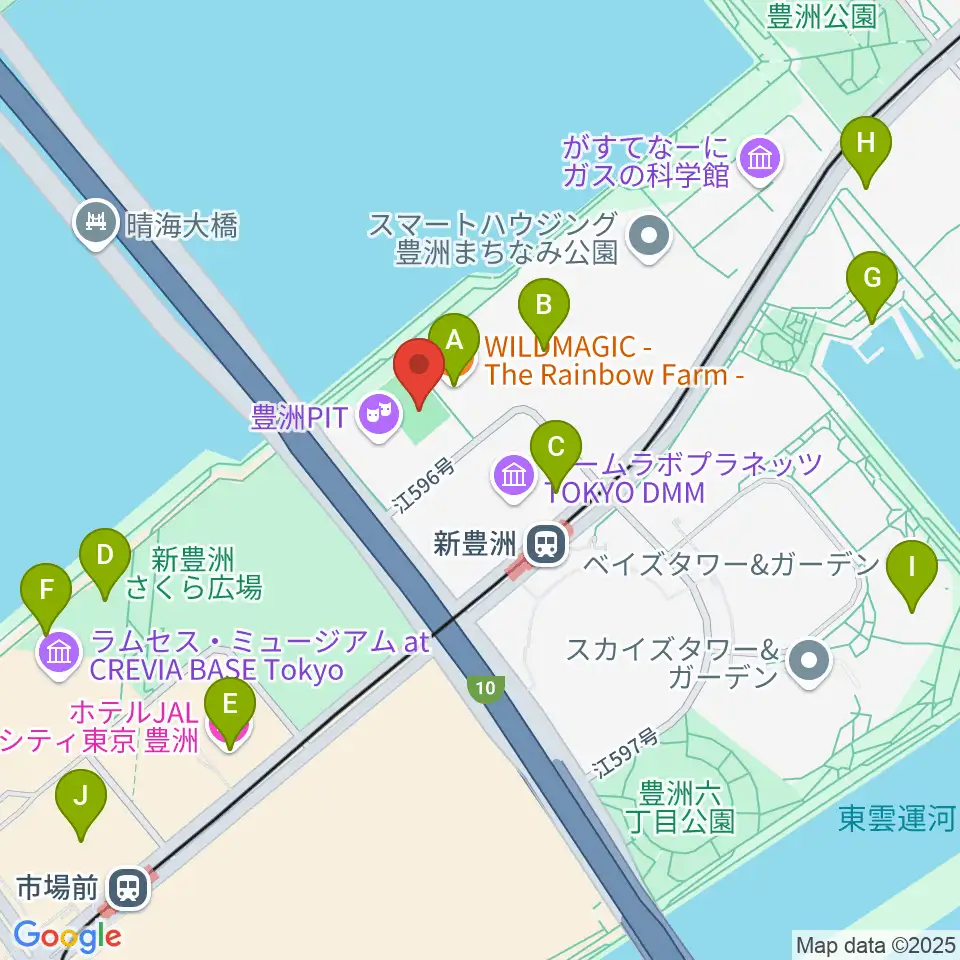 MIFA Football Park豊洲周辺のファミレス・ファーストフード一覧地図