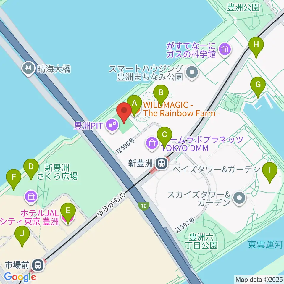 MIFA Football Park豊洲周辺のファミレス・ファーストフード一覧地図