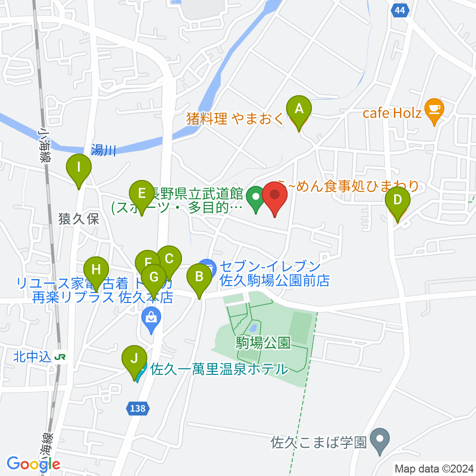 長野県立武道館周辺のファミレス・ファーストフード一覧地図