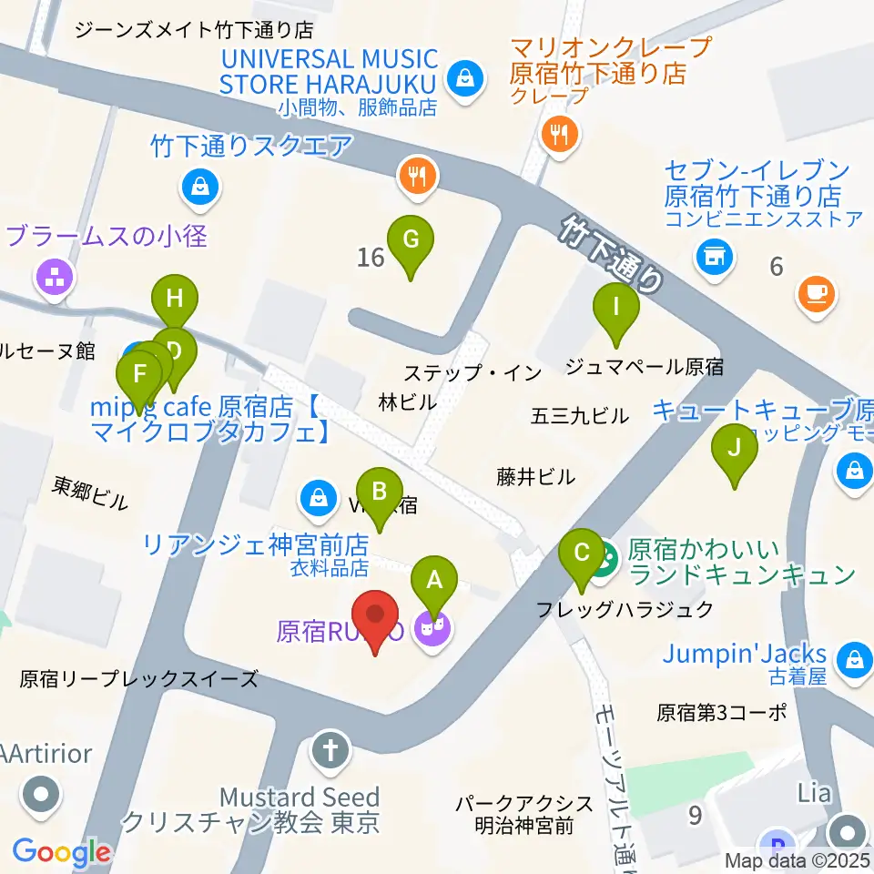 原宿RUIDE周辺のファミレス・ファーストフード一覧地図
