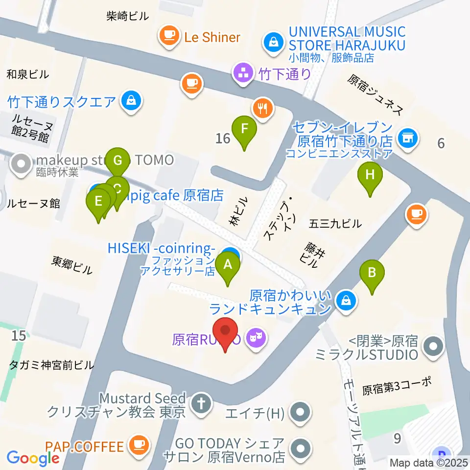 原宿RUIDE周辺のファミレス・ファーストフード一覧地図