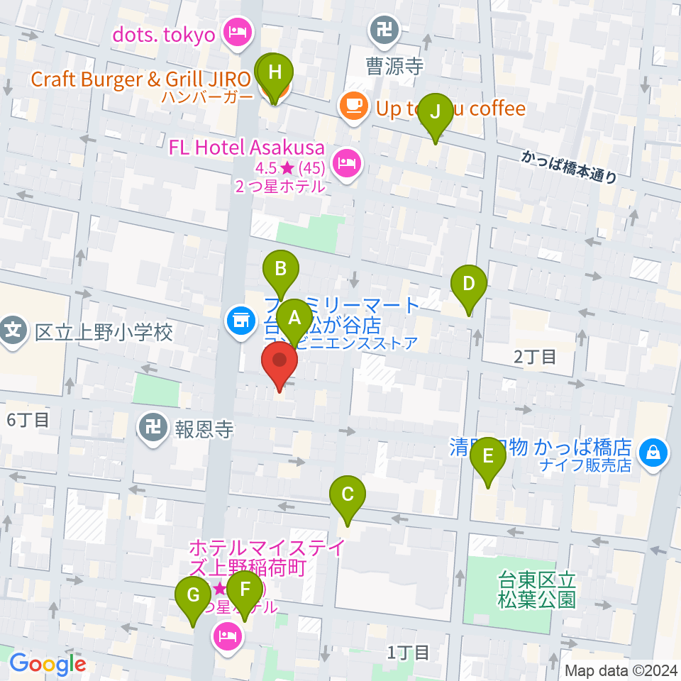 アキバ音楽教室周辺のファミレス・ファーストフード一覧地図