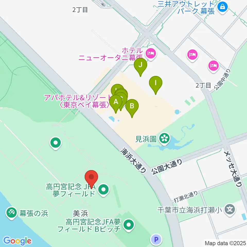 JFA夢フィールドAピッチ周辺のファミレス・ファーストフード一覧地図