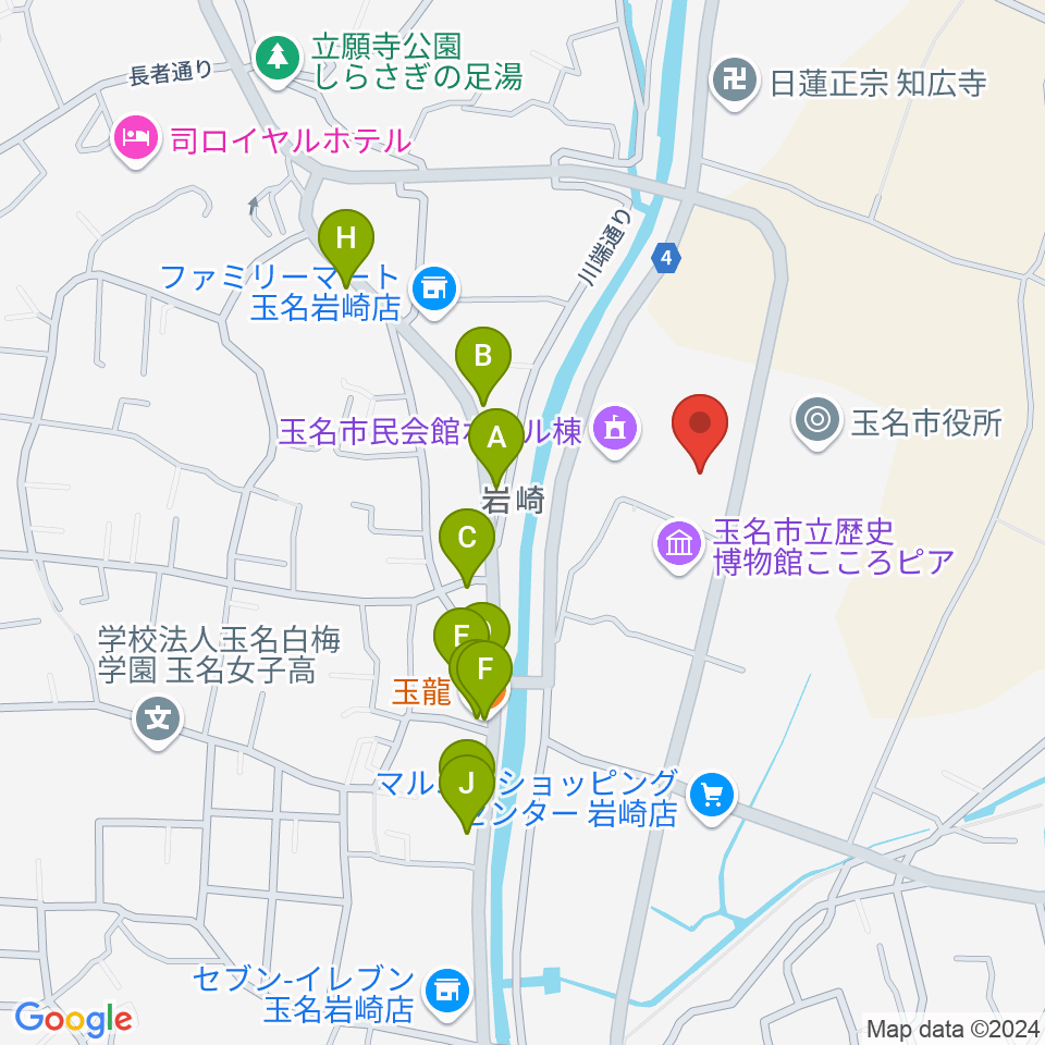 玉名市民会館ホール周辺のファミレス・ファーストフード一覧地図