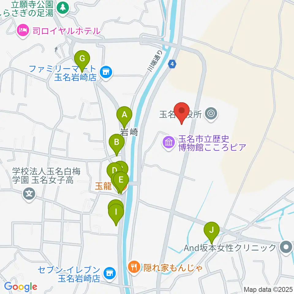 玉名市民会館ホール周辺のファミレス・ファーストフード一覧地図