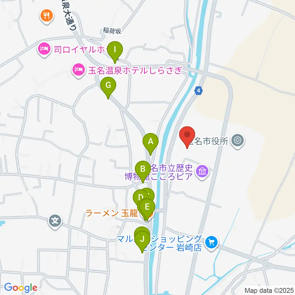 玉名市民会館ホール周辺のファミレス・ファーストフード一覧地図