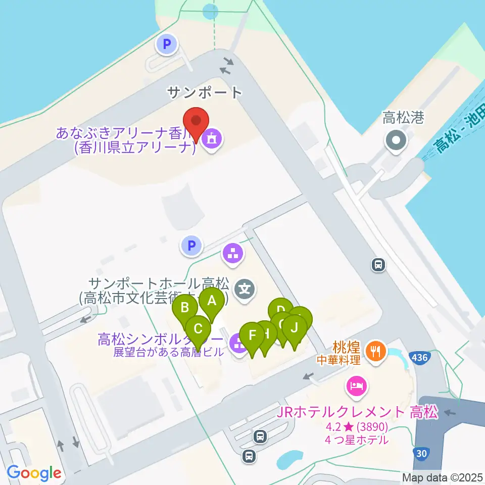 あなぶきアリーナ香川周辺のファミレス・ファーストフード一覧地図
