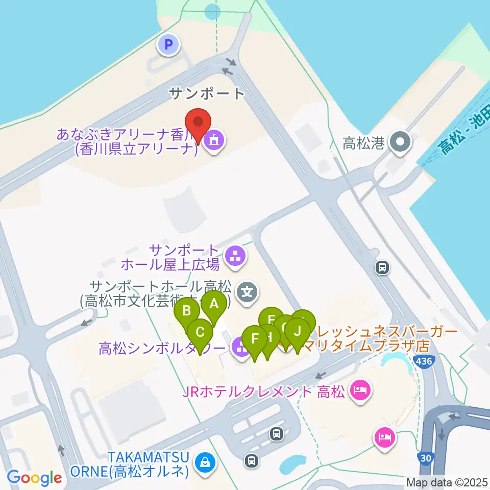 あなぶきアリーナ香川周辺のファミレス・ファーストフード一覧地図