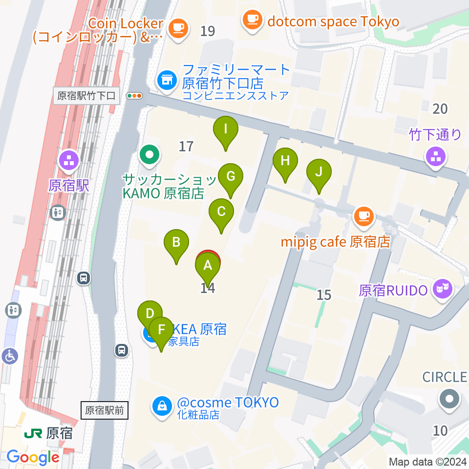 WITH HARAJUKU HALL周辺のファミレス・ファーストフード一覧地図