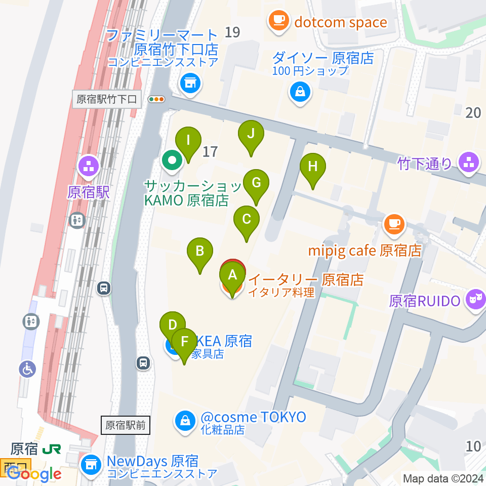 WITH HARAJUKU HALL周辺のファミレス・ファーストフード一覧地図