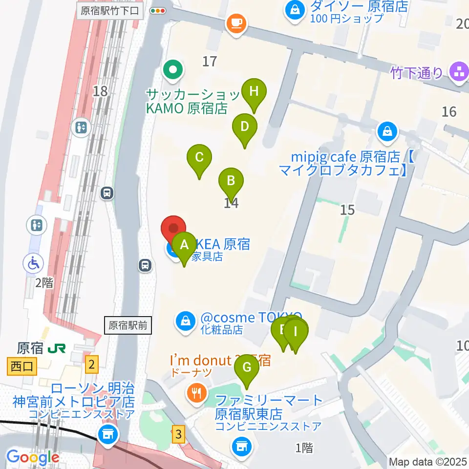 WITH HARAJUKU HALL周辺のファミレス・ファーストフード一覧地図