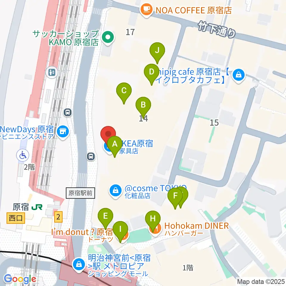 WITH HARAJUKU HALL周辺のファミレス・ファーストフード一覧地図