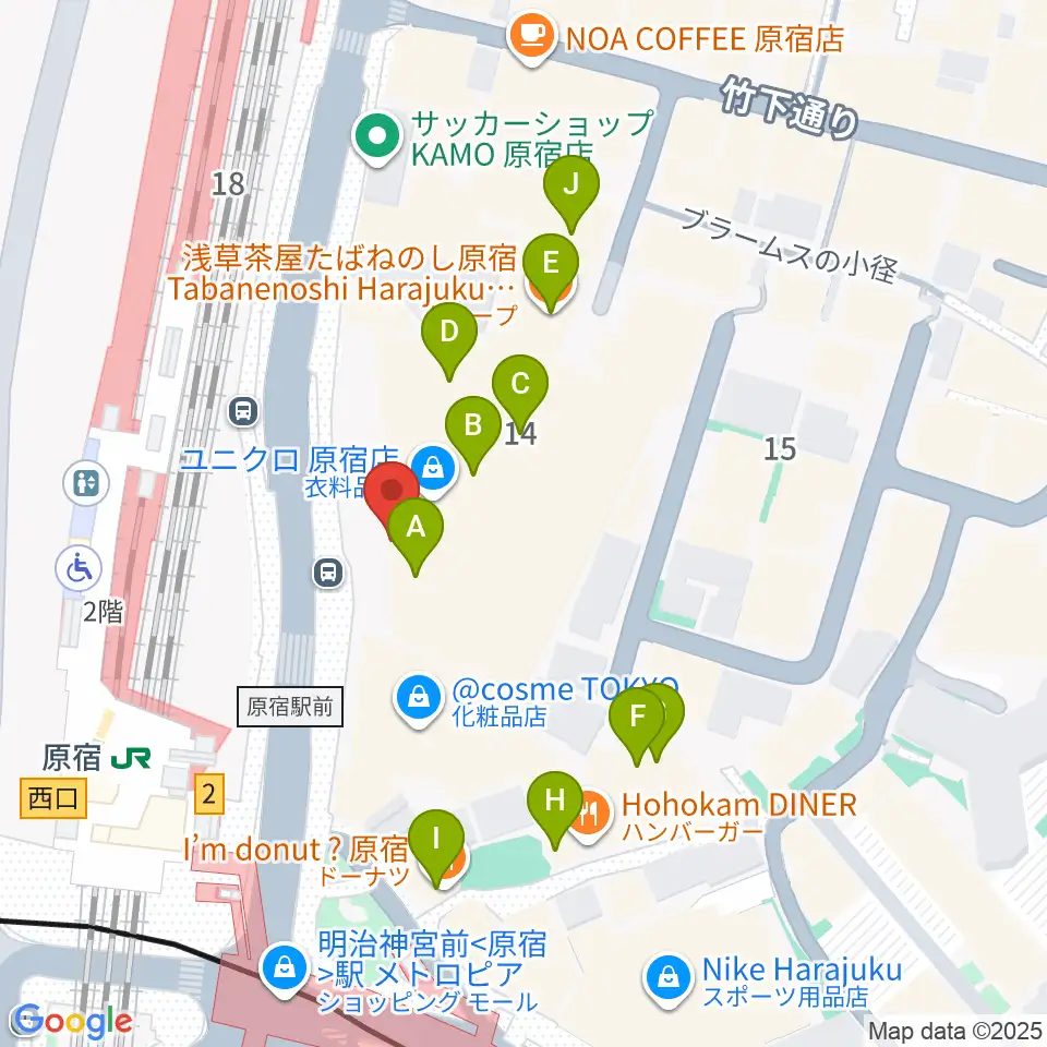 WITH HARAJUKU HALL周辺のファミレス・ファーストフード一覧地図