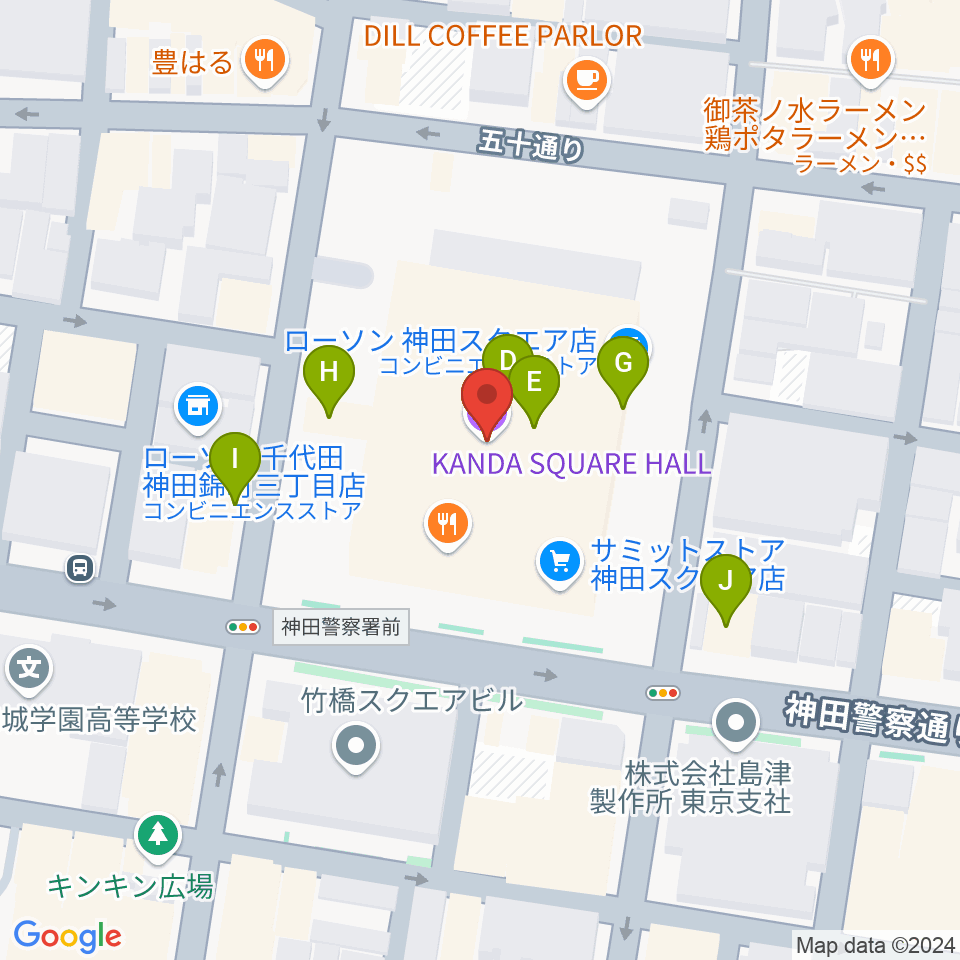 神田スクエアホール周辺のファミレス・ファーストフード一覧地図