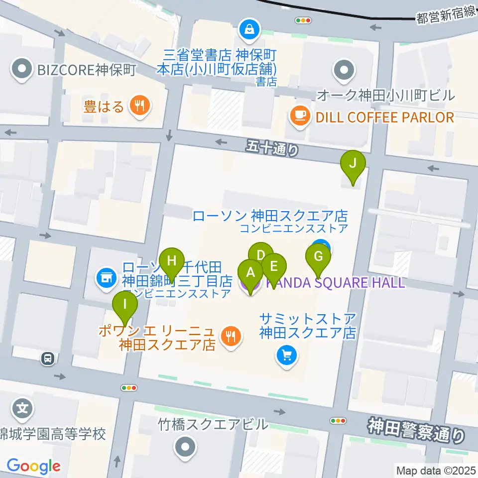 神田スクエアホール周辺のファミレス・ファーストフード一覧地図