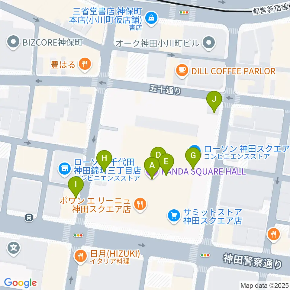 神田スクエアホール周辺のファミレス・ファーストフード一覧地図