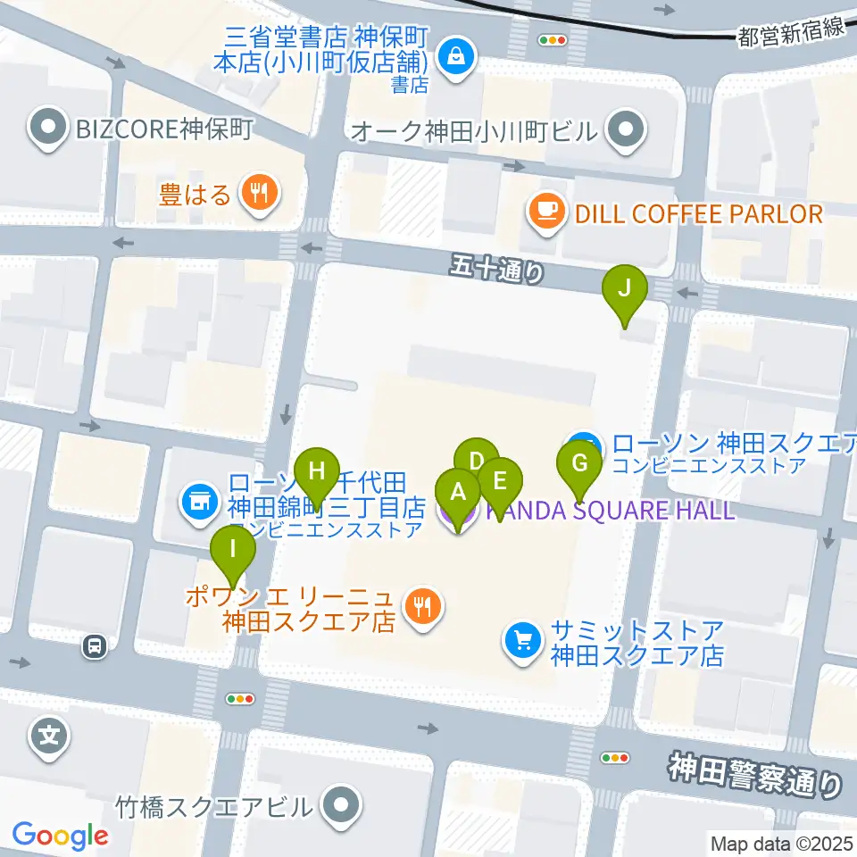 神田スクエアホール周辺のファミレス・ファーストフード一覧地図